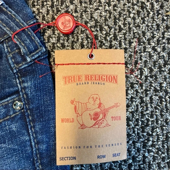 TRUE  RELIGION Sz 27 Disco Becky Big T Swarovski Crystal Distressed Jeans - Picture 4 of 14